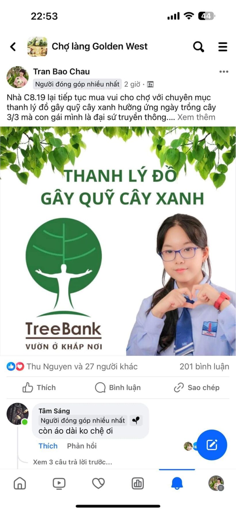 Sáng kiến thanh lý đồ cũ – góp cây của 2 bạn Đại sứ học sinh Đặng An Phương và Nguyễn Minh Long hưởng ứng Ngày Trồng Cây 3/3.